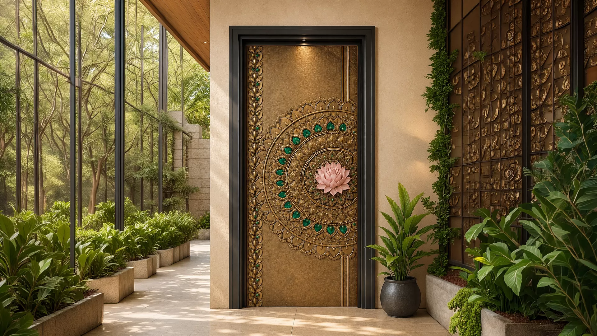 Completed luxury metal entrance in a modern architectural setting
