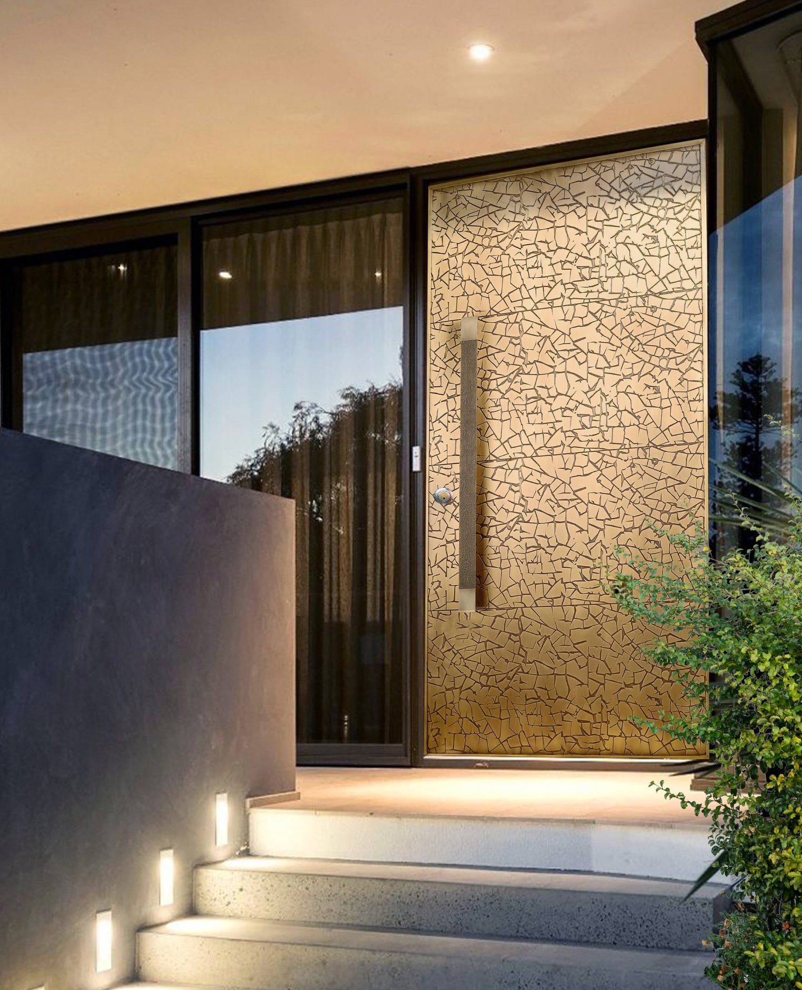 Sunbaked golden brass door with sun-kissed finish