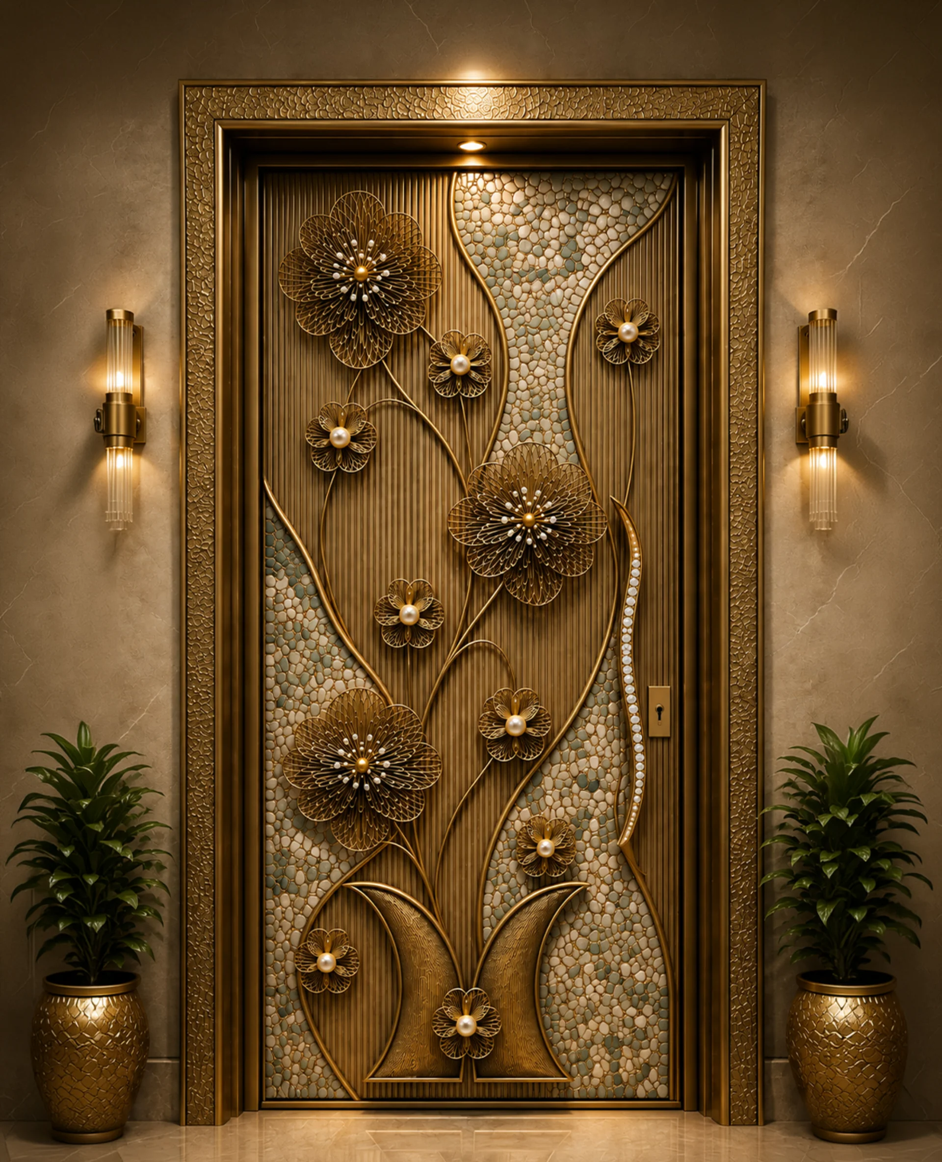 The Celestial Mozak Door Mozak Stone, Metal/Wire Craft, White Pearl Door